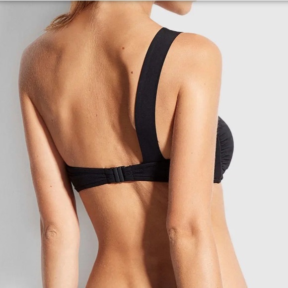 NWOT Seafolly Active Ring Front Bandeau Bikini Top black - Picture 3 of 13